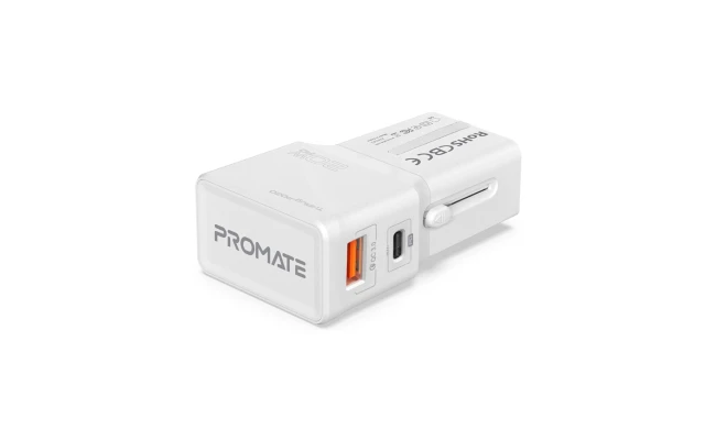 Promate TriPlug-PD20 International Travel Adapter with USB-C 20W PD